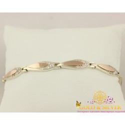 Серебряный браслет с золотыми пластинами 014708